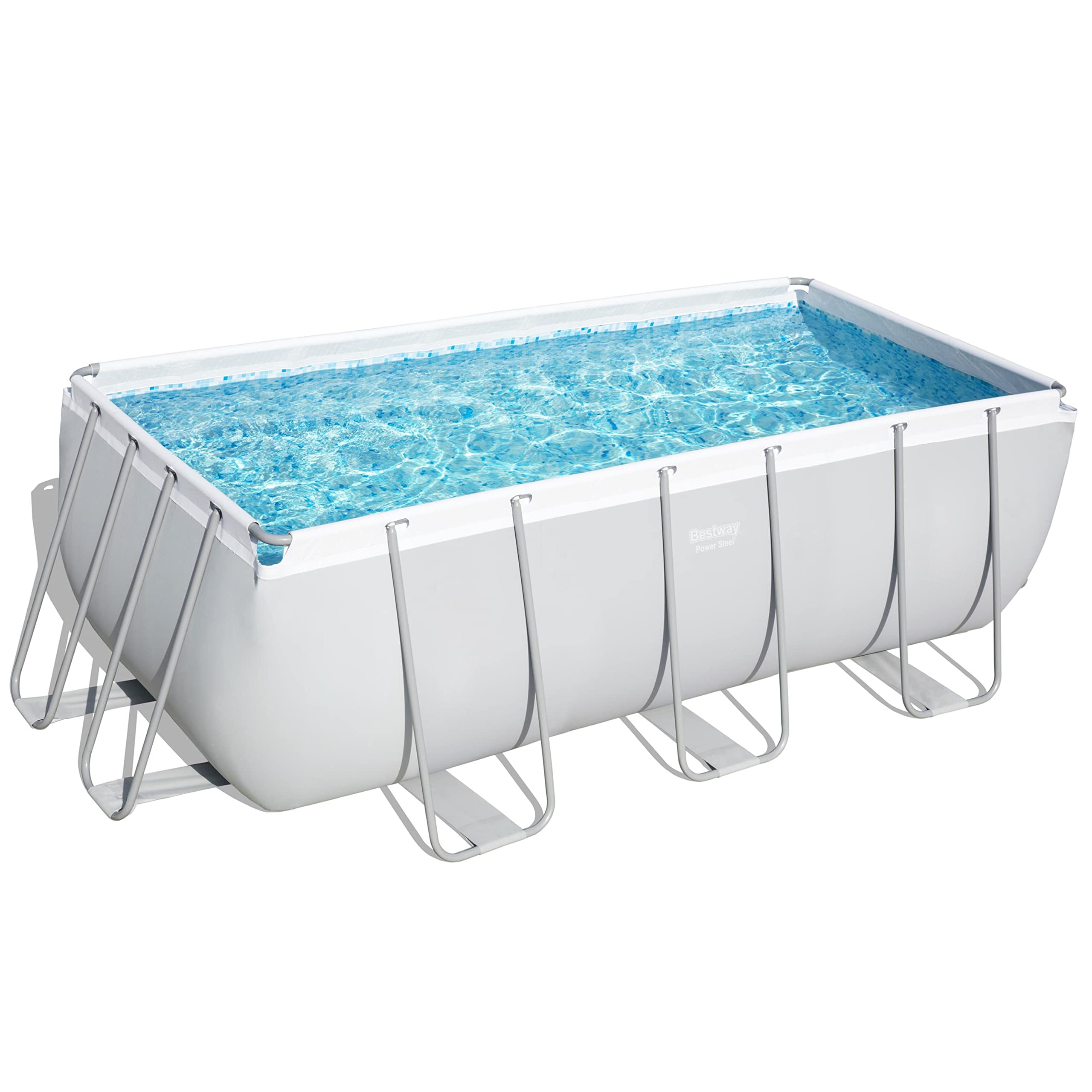 Bestway Power Steel Frame Set Piscina con Pompa Filtro 412 x 201 x 122 cm, Grigio Chiaro Quadrato