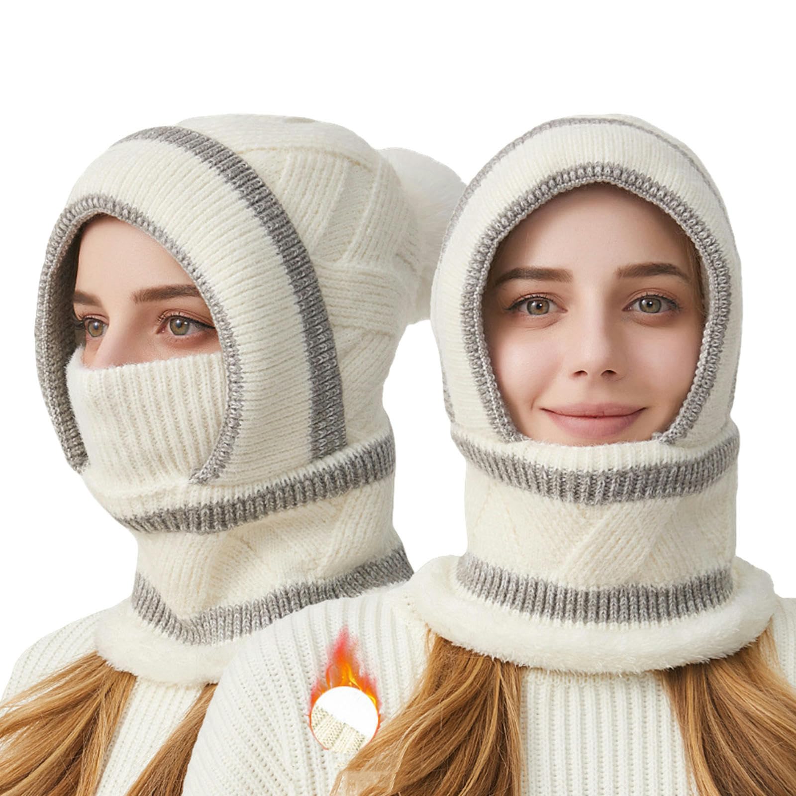 Sombrero Invierno Mujer Mujeres Sombreros De Gorro De Invierno 2 En 1 Vellón Juego De Máscara De Sombrero De Calentador De Cuello Grueso-Caqui