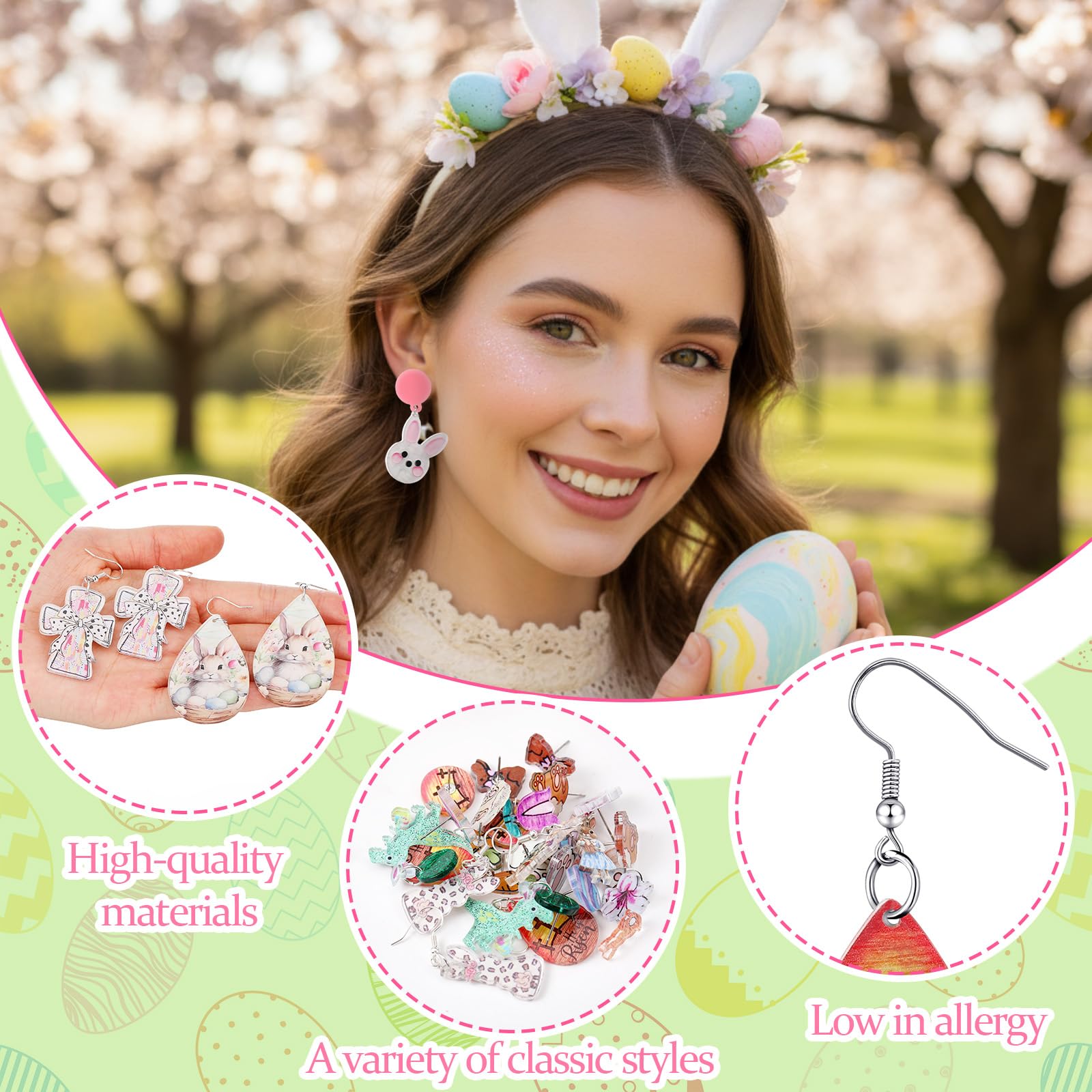 Nosiny 36 Pairs Easter Earrings for Women Bulk Colorful Easter Bunny Dangle Earrings Cute Spring Rabbit Carrot Egg Shaped Jewelry Holiday Gift