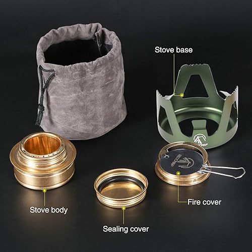 Miniatura 6 de REDCAMP Mini estufa de alcohol para mochileros, quemador de alcohol ligero de latón con soporte de aluminio para camping y senderismo, verde