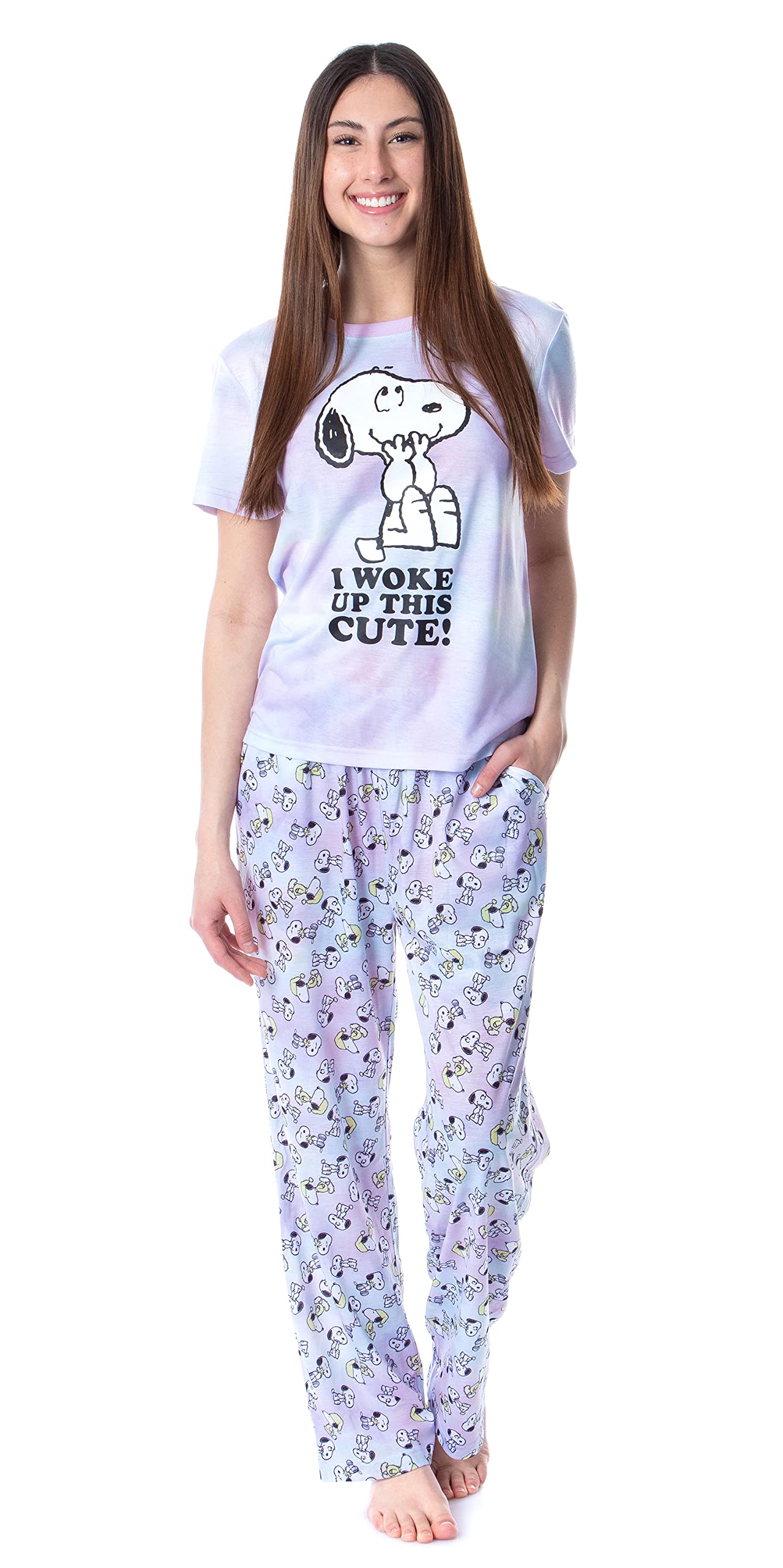 INTIMO Peanuts Womens' I Woke Up This Cute Tie-Dye Sleep Pajama Set