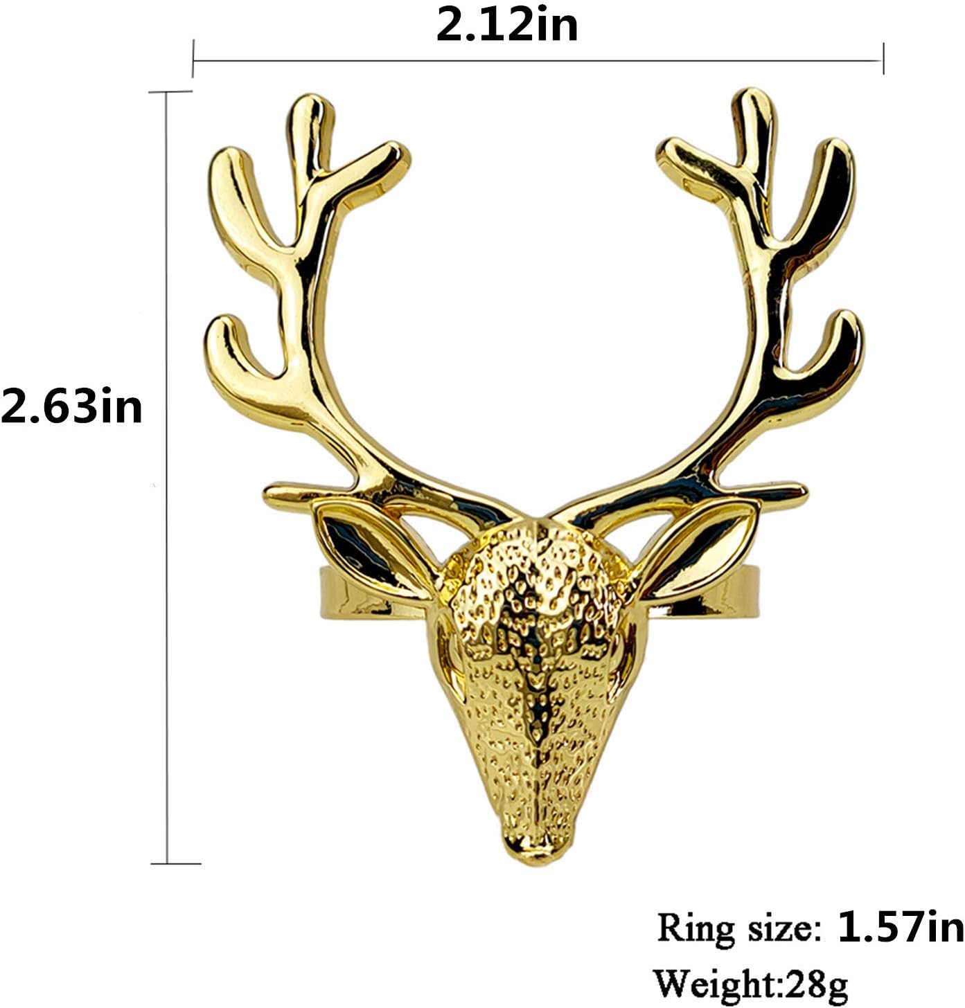 Uр Tо 40% оƒƒ Christmas Napkin Rings Set of 4 Table Wedding Gold Reindeer Head Alloy Napkins Ring Holder (Gold 1)