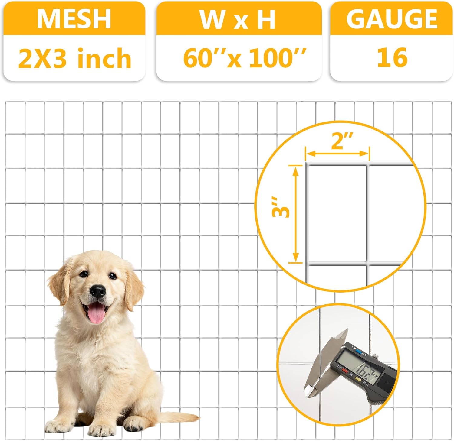 Metal Garden Fence, Hot Dip Galvanized After Welding, 2"x3" 16 Gauge, 60inch H x 100ft L Welded Wire Fencing,2/3/4/5/6ft Tallx50/100 ft Long Hardware Cloth for Yard,Farm,Chicken,Dog,Vegetable Protect