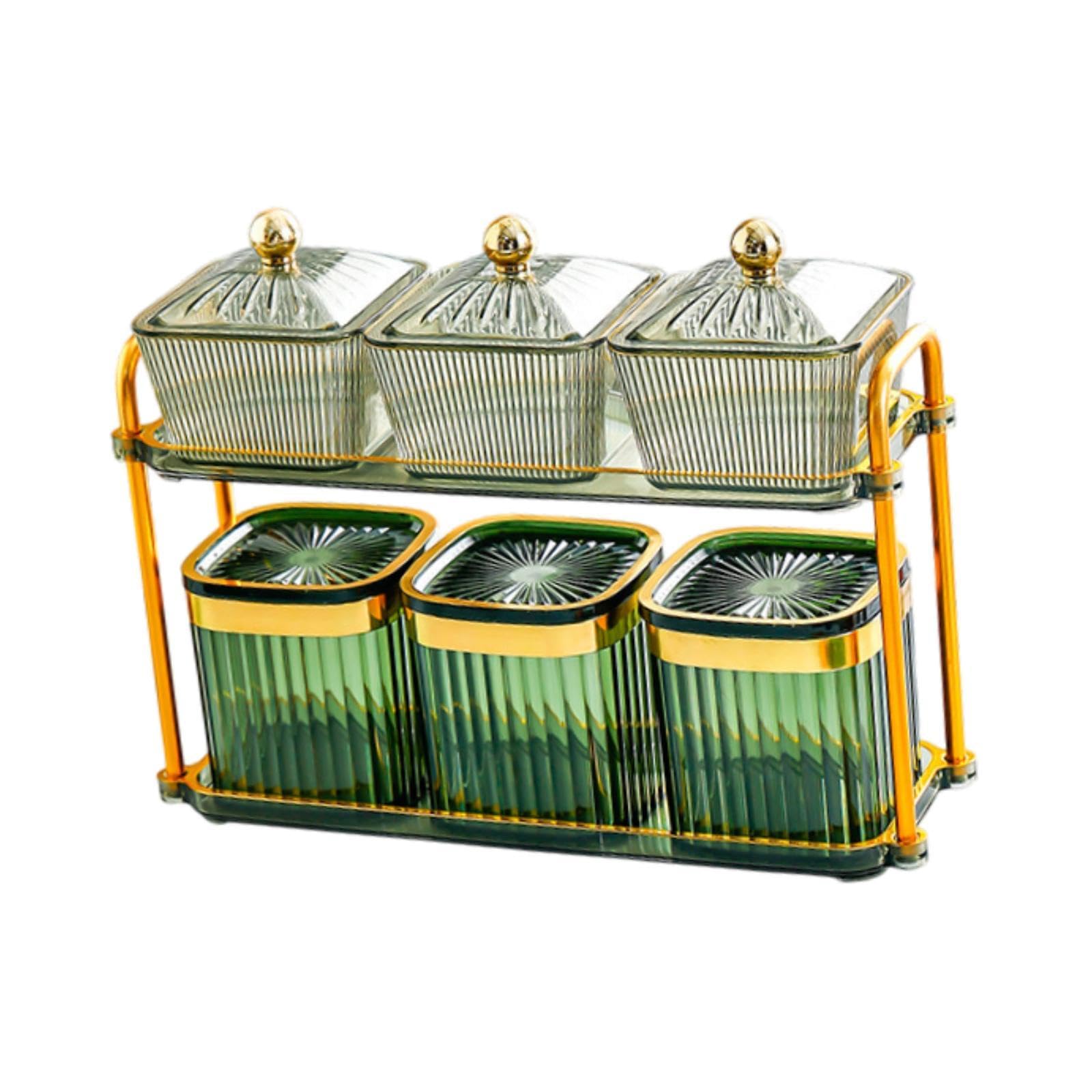 Bothyi 6 Grids Dried Fruit Serving Plate Appetizer Plate Nordic with Display Stand Candy Nuts Dish with Lid for Party Cookies Snacks, green