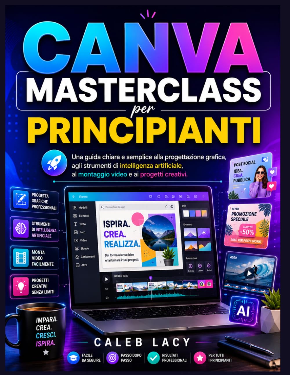 Canva Masterclass per principianti: Una guida chiara e semplice alla progettazione grafica, agli strumenti di intelligenza artificiale, al montaggio video e ai progetti creativi.
