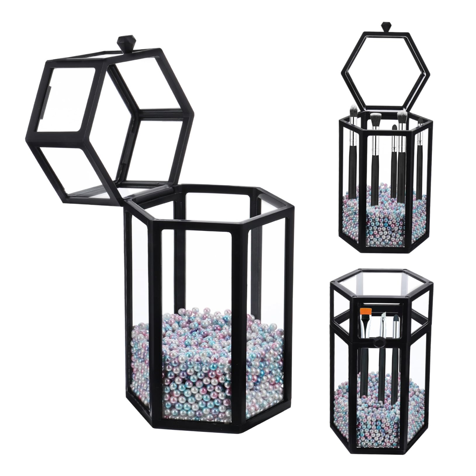 Porta Pennelli Cosmetici in Vetro Coperchio Decorativo per Toeletta Organizer per Eyeliner da Scrivania Contenitore per Pennelli in Vetro