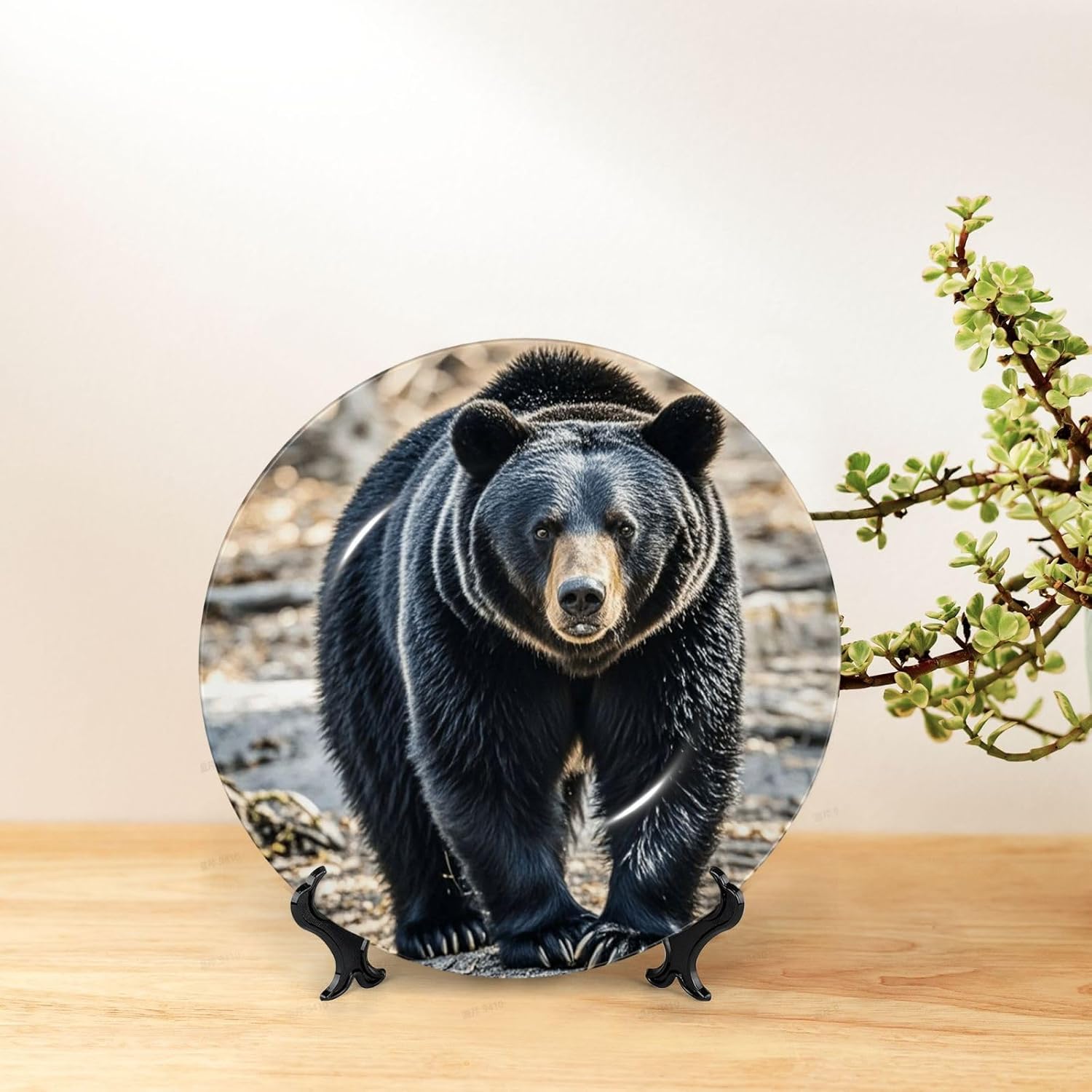 Bone China Decorative Plate with Display black bear Ceramic Plates Crafts Art Decor Dessert Plate Ceramic Ornament Porcelain Plates for Living Room Kitchen Table Home Decor