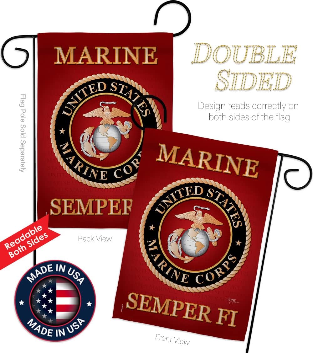 Marine Corps Garden Flag - Set Wall Hanger Armed Forces USMC Semper Fi United State American Military Veteran Retire Official - House Banner Small Yard Gift Double-Sided Made in USA 13 X 18.5