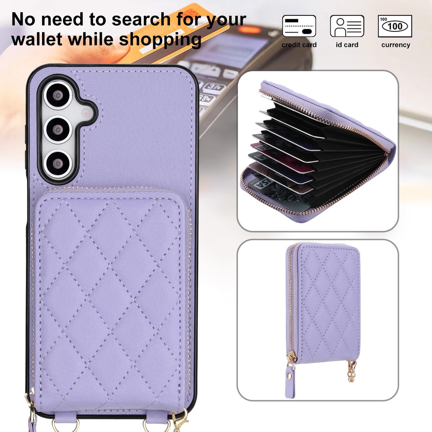 Asuwish Custodia per telefono per Samsung Galaxy A17/A26 5G 2-in-1 Custodia magnetica a portafoglio con pellicola protettiva per lo schermo, tracolla con blocco RFID, porta carte di credito A 17 26