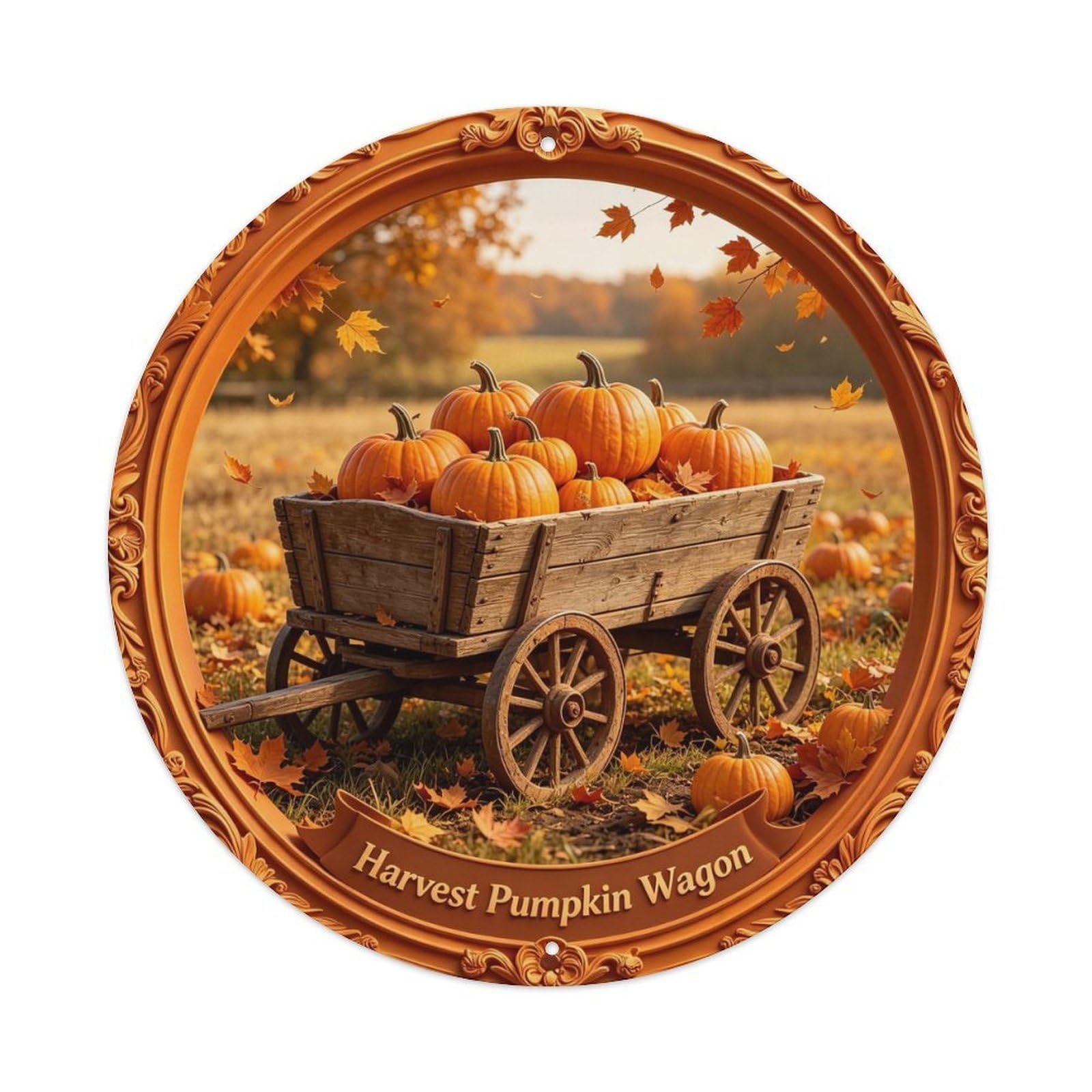 Harvest Pumpkin Wagon Metal Tin Sign Plaque