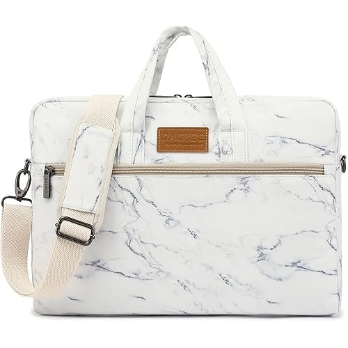 DACHEE White Marbe Pattern 15 inch Waterproof Laptop Shoulder Messenger Bag for 14 Inch to15.6 inch Laptop laptop Case