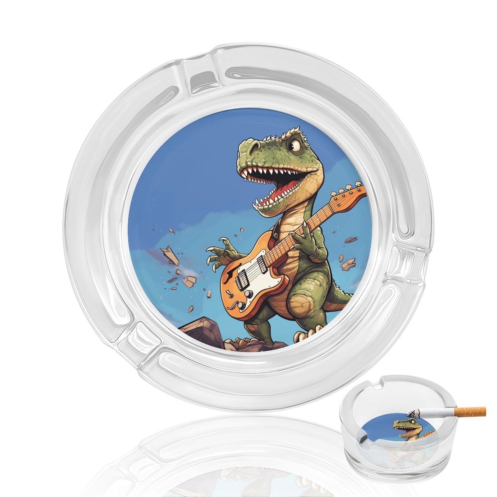 Cendrier rond en verre dinosaure guitare pour table et terrasse