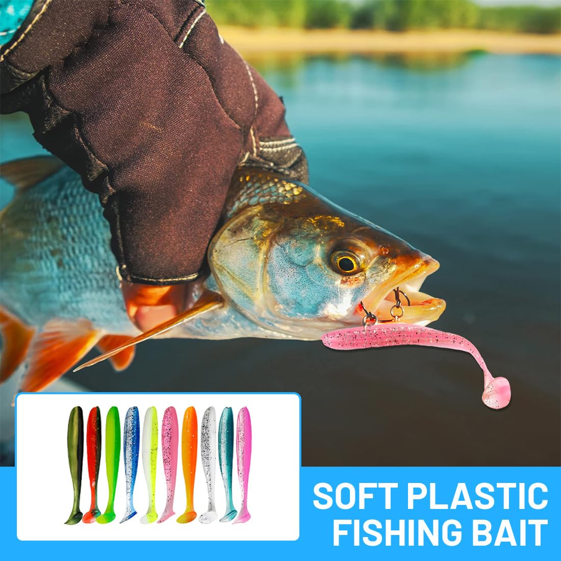 100 esche siliconiche 7cm, 10 colori, soft lure per pesca trota, persico, luccio, spinning, accessori pesca acqua dolce e lago