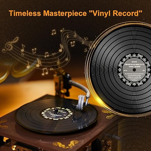 Miniatura 4 de PANTASY - Juego de construcción de fonógrafo retro, kit de construcción de caja de música de gramófono, juego de ladrillos de construcción de