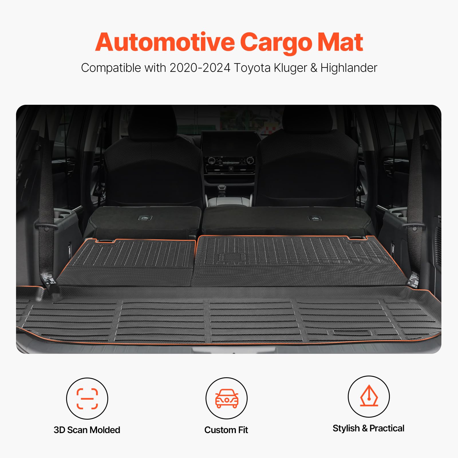 VEVOR Alfombrilla de Carga y Respaldo, Revestimiento de Carga Compatible con Toyota Kluger y Highlander 2020-2024, Protector de Respaldo de TPE para Todo Tipo de Clima, Cómodo y Seguro, Negro