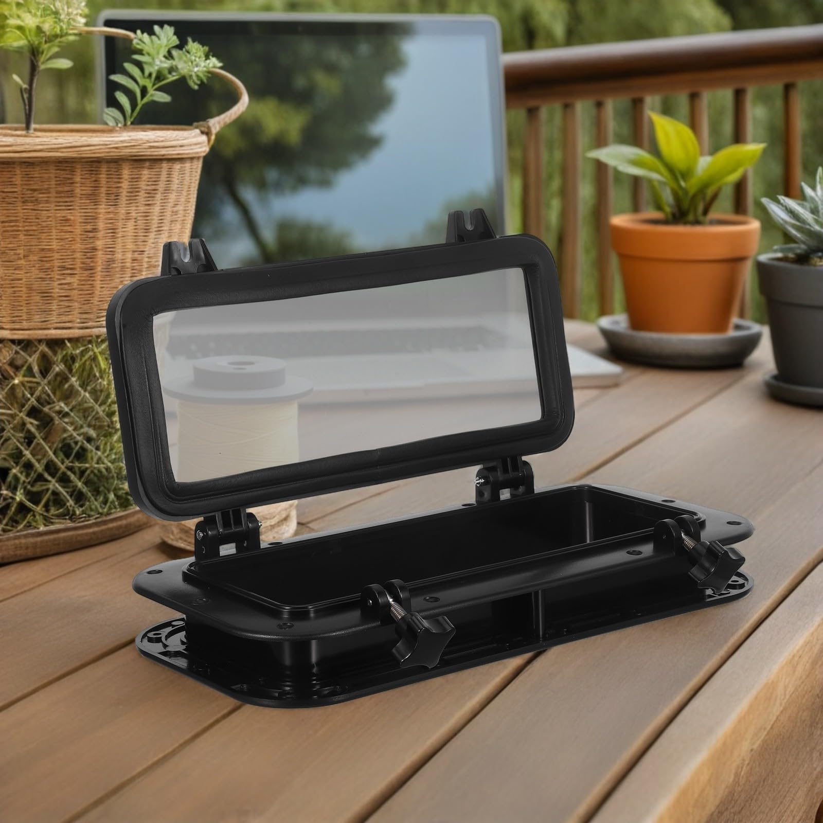 Ventana de Ojo de Buey Rectangular para Barco y Yate, Escotilla de Acceso, ABS y Vidrio, Negra, 40x20cm, para Rv y Aplicaciones Marinas