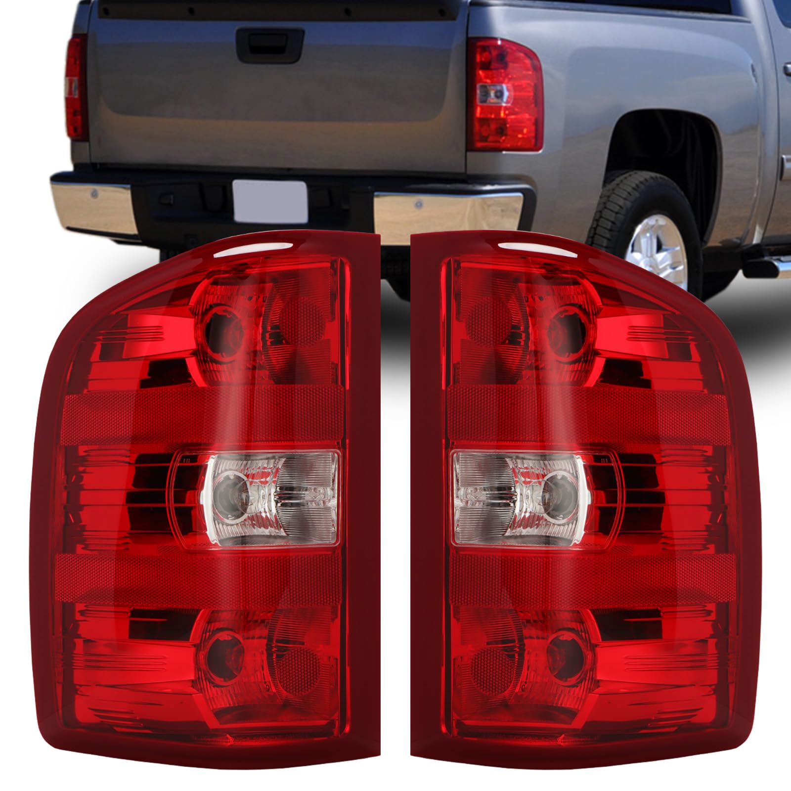 Tail Light Assembly Compatible with Chevy Silverado 1500/2500HD/3500HD 2007-2013 & GMC Sierra 3500HD 2007-2014 – OEM Fit Replacement Pickup Truck Rear Brake Lamps, Driver and Passenger Side