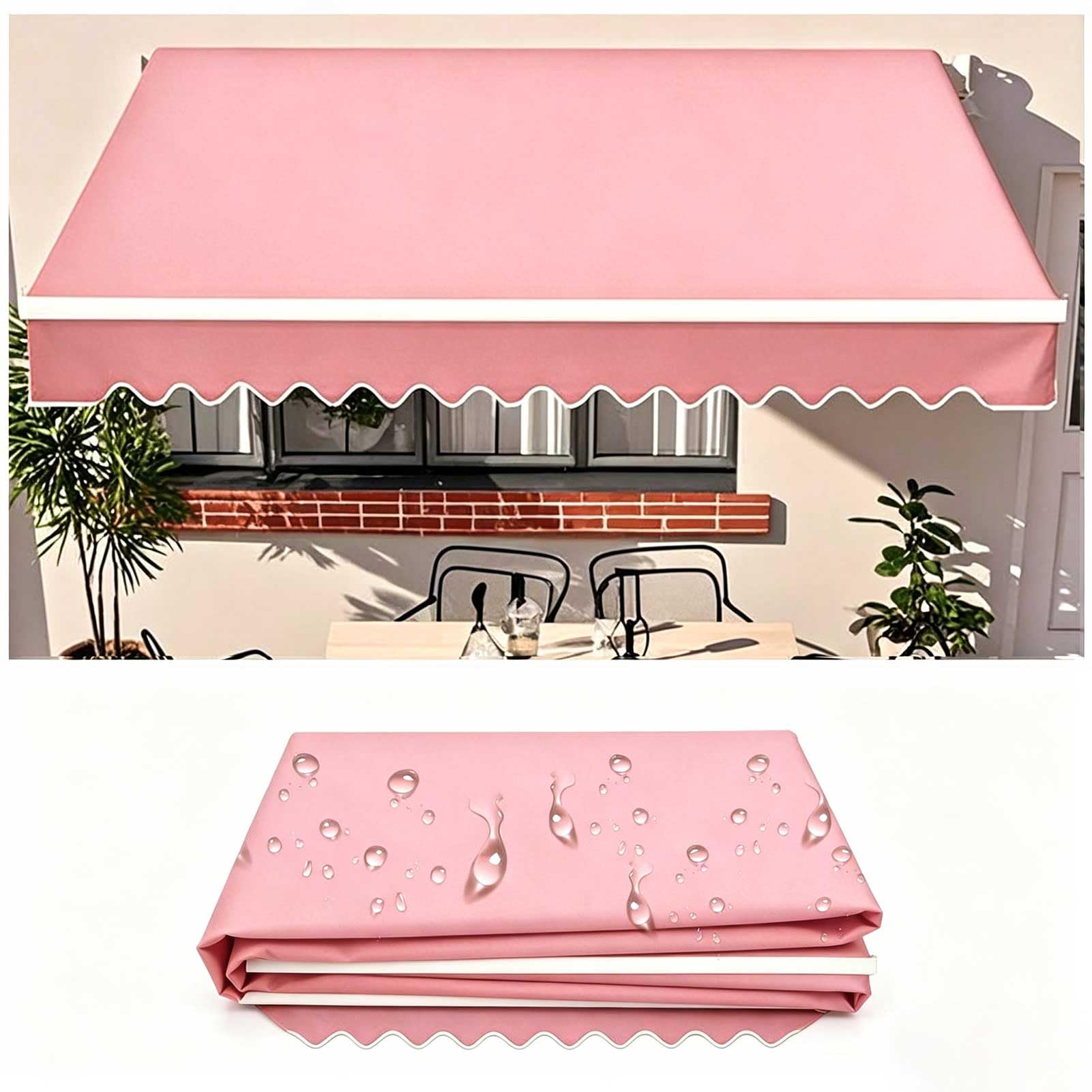 Window Door Sunshade Shelter Canvas, 5x3.5m Retractable Awning Fabric Replacement,Waterproof Polyester Sun Shade Shelter Canvas, 300g/m² UV & Water-Resistant Fabric, Pink