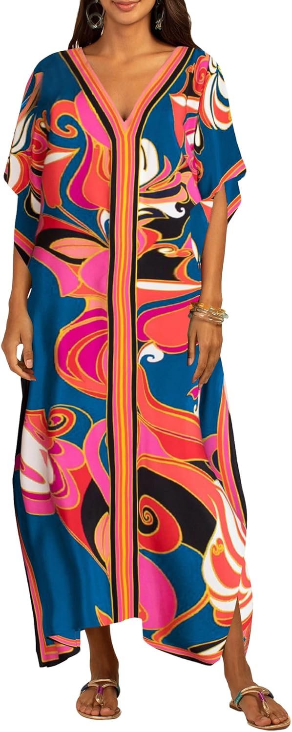 Bsubseach Women Plus Size Kaftan Dress Swimsuit Cover Up Caftan Maxi Beach Dresses Cover Ups