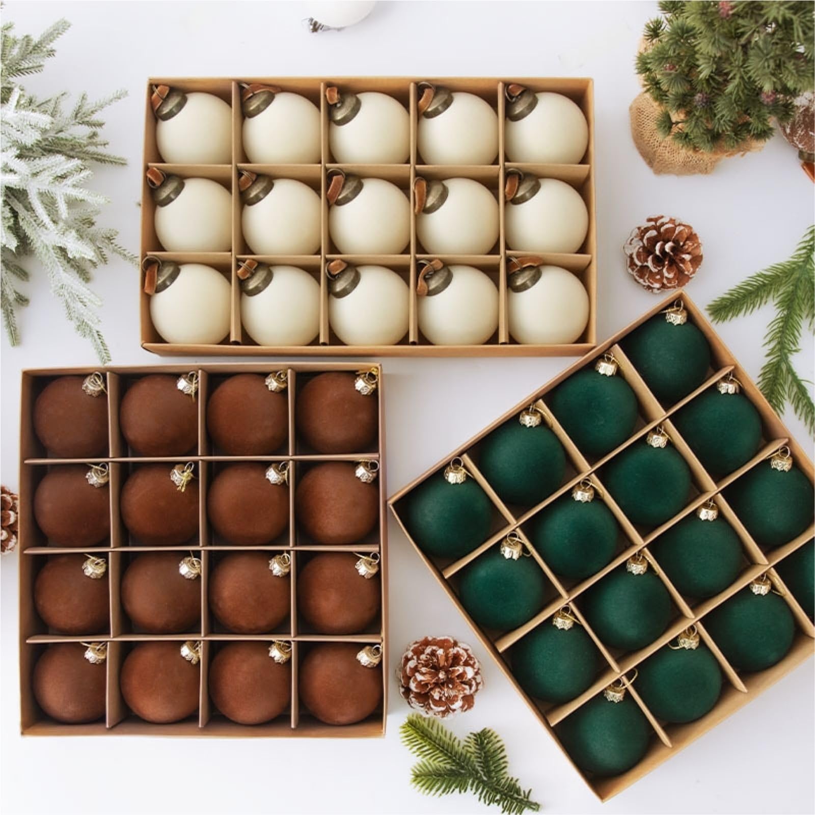 Christbaumkugeln Hängedeko Set Mit Beflockten Weihnachtsbaumkugeln (15 Kugeln, 8 cm Durchmesser) Weihnachten Dekoration(White)