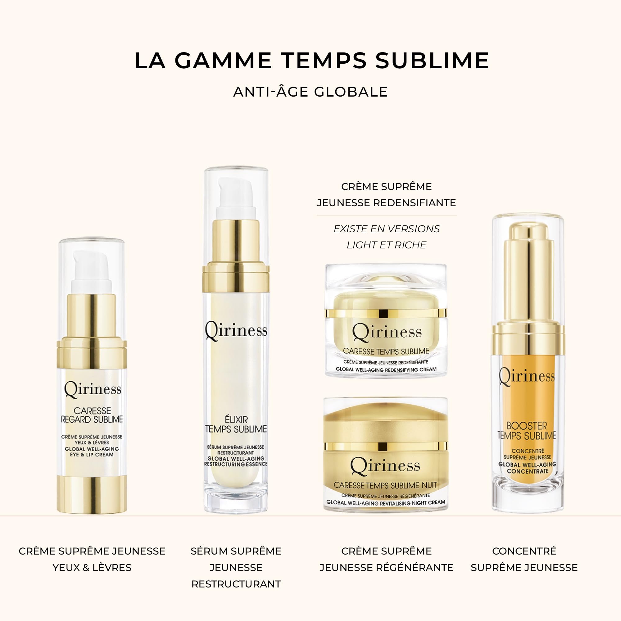 Qiriness - Sérum Anti-âge Liftant Acide Hyaluronique & Rétinol - Élixir Temps Sublime - Rose Bulgare & Peptide Biomimétique - Pour le Visage - Tous Types de Peaux - 30 ml