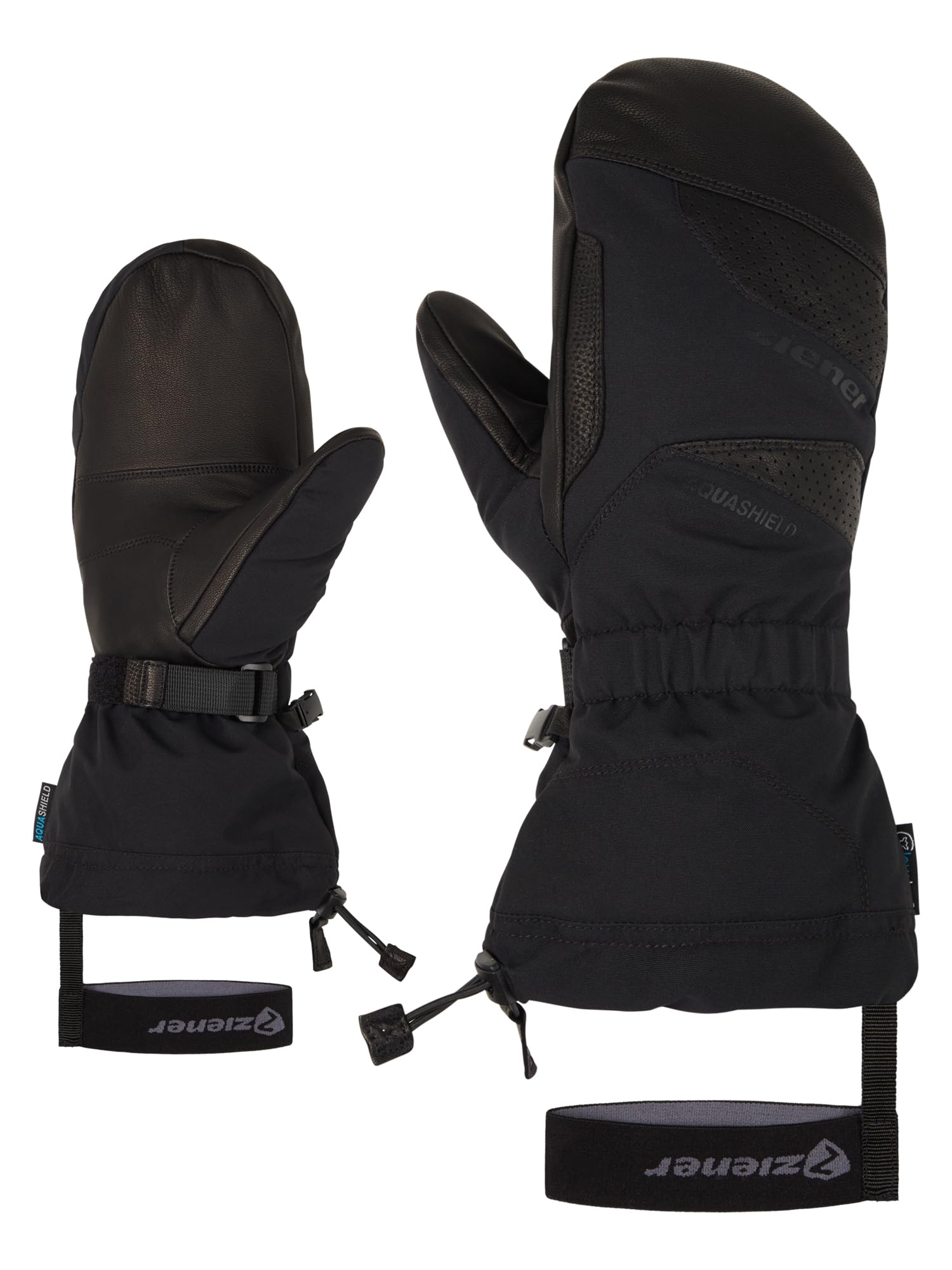 Ziener Adult GAIKUS Ski Mittens/Winter Sports Waterproof Long Cuff Wool Black 9.5