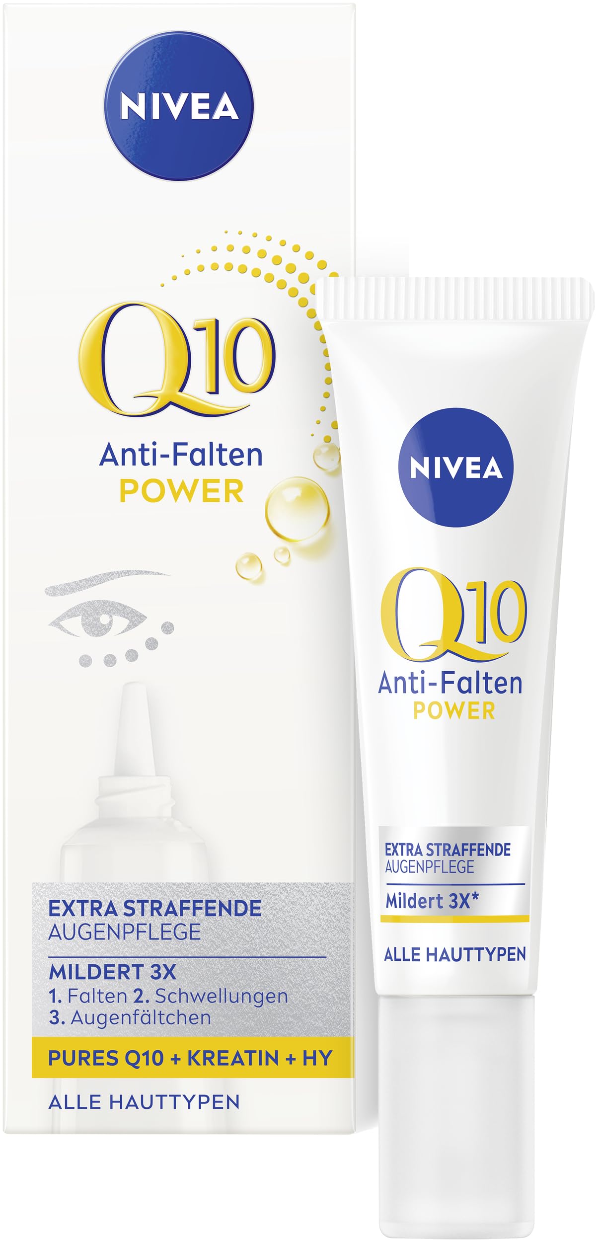 NIVEA Q10 Anti-Falten POWER Extra Straffende Augenpflege, Augencreme mildert Falten & Schwellungen, straffende Feuchtigkeitscreme mit Q10, Kreatin & Hyaluronsäure (15 ml)