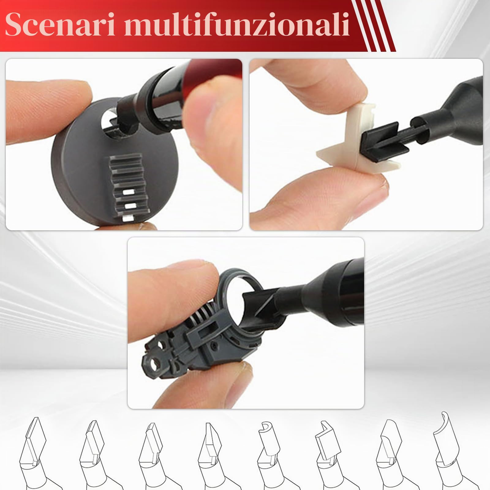 Levigatrice a sciabola con 8 testine abrasive, 12 tipi di carta vetrata, mini penna abrasiva elettrica, protezione sovraccarico, 3 marce, ricarica USB rapida