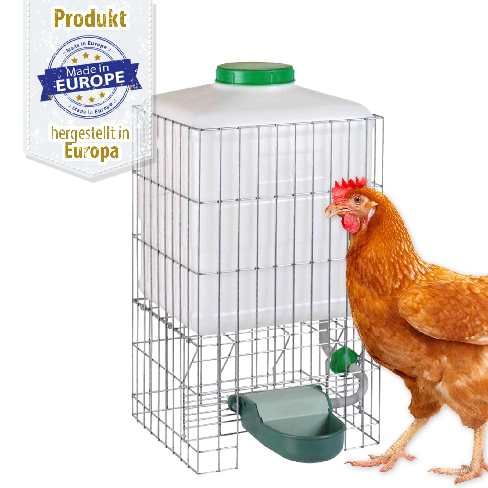 Automatische Hühnertränke Metall 20 Liter - Wasserspender mit Filtersystem - Trinkbrunnen für Tiere - Ideal für Hühner, Gänse, Enten - Leichte Reinigung - Selbstbefüllende Geflügeltränke