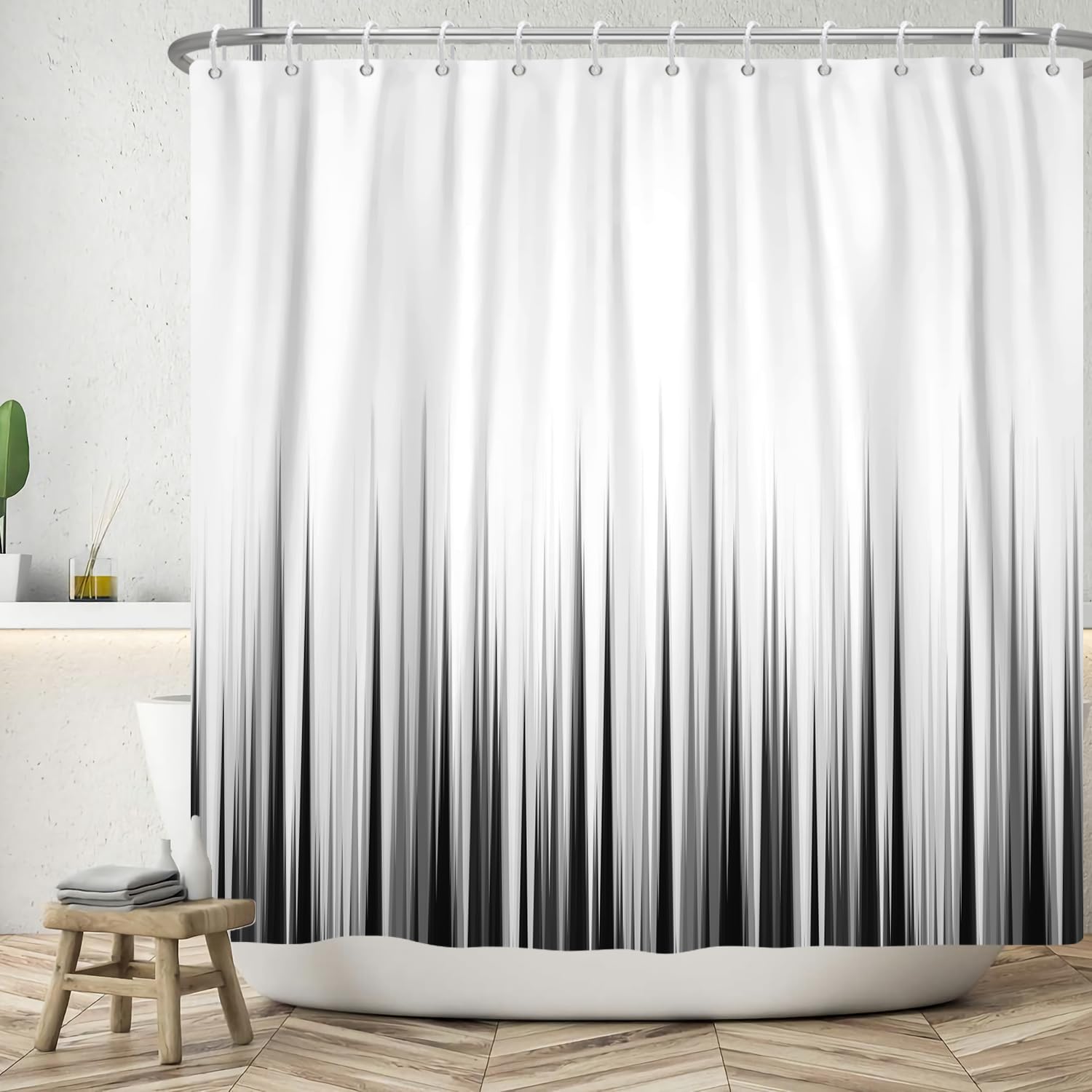 ASDCXZ Cortina de Ducha Blanca Negra 180x200 cm, Simplicidad Moderna Degradado y Negro Cortinas de Ducha Lavables Tejido de Cortina Ducha de baño Impermeable con 12 Ganchos