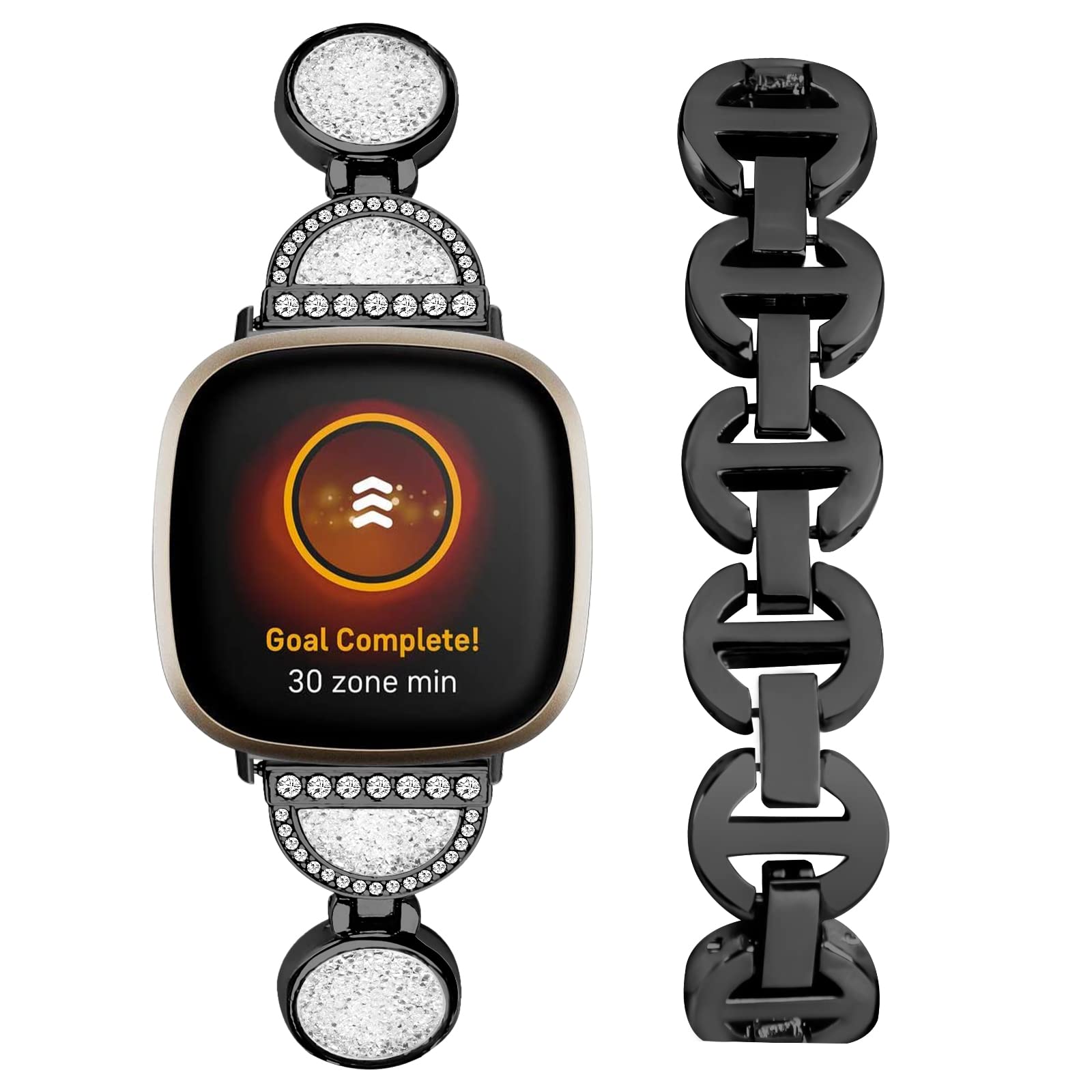 Compatible with Fitbit Versa 4?Versa 3 Bands Women, Adjustable Stainless steel quicksand style bracelet metal Bands Compatible with Fitbit Sense 2?Sense 1 (versa4/sense2, Black)