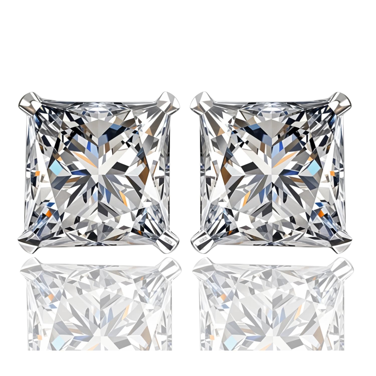 HighSpark925 Silver Square Solitaire Stud Earrings | 92.5 Sterling Silver & Square Brilliant Cubic Zirconia Tops for Men Women Boys & Girls