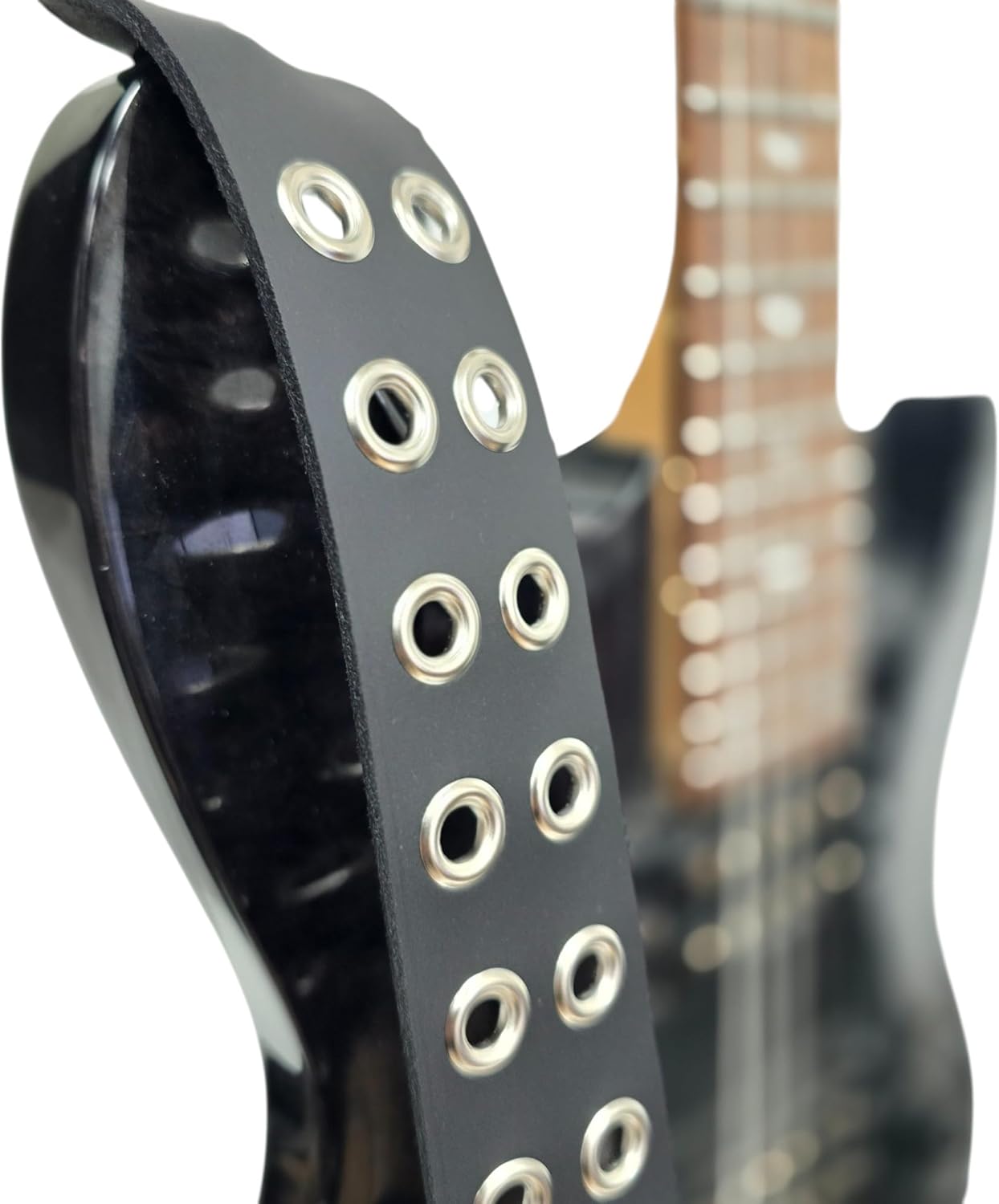 Funk Plus Grommet Eyelet Full Grain Leather Guitar Strap For Electric, Acoustic, and Bass Guitars Punk Goth Metal Influenced Style