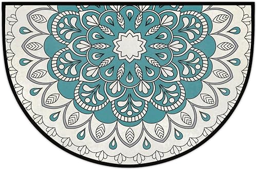 Miniatura 5 de Tapete de puerta semicircular, con diseño de mandala bohemio étnico, antideslizante, absorbente, tapete de bienvenida para puerta delantera, tapetes
