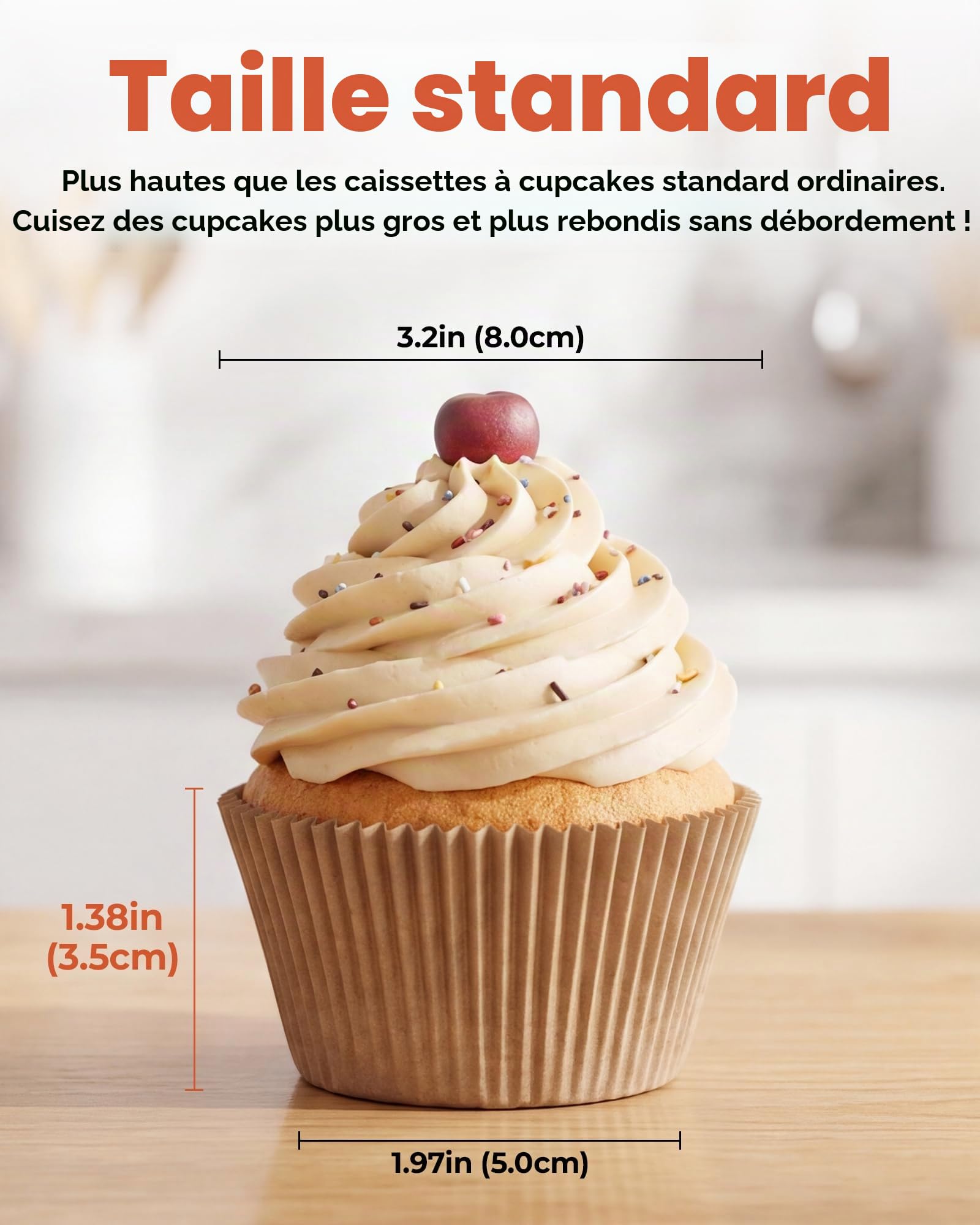 Caissette Muffins Papier 200 pièces Standard Naturel Moule Parchemin Résistant à la Graisse Non Blanchi