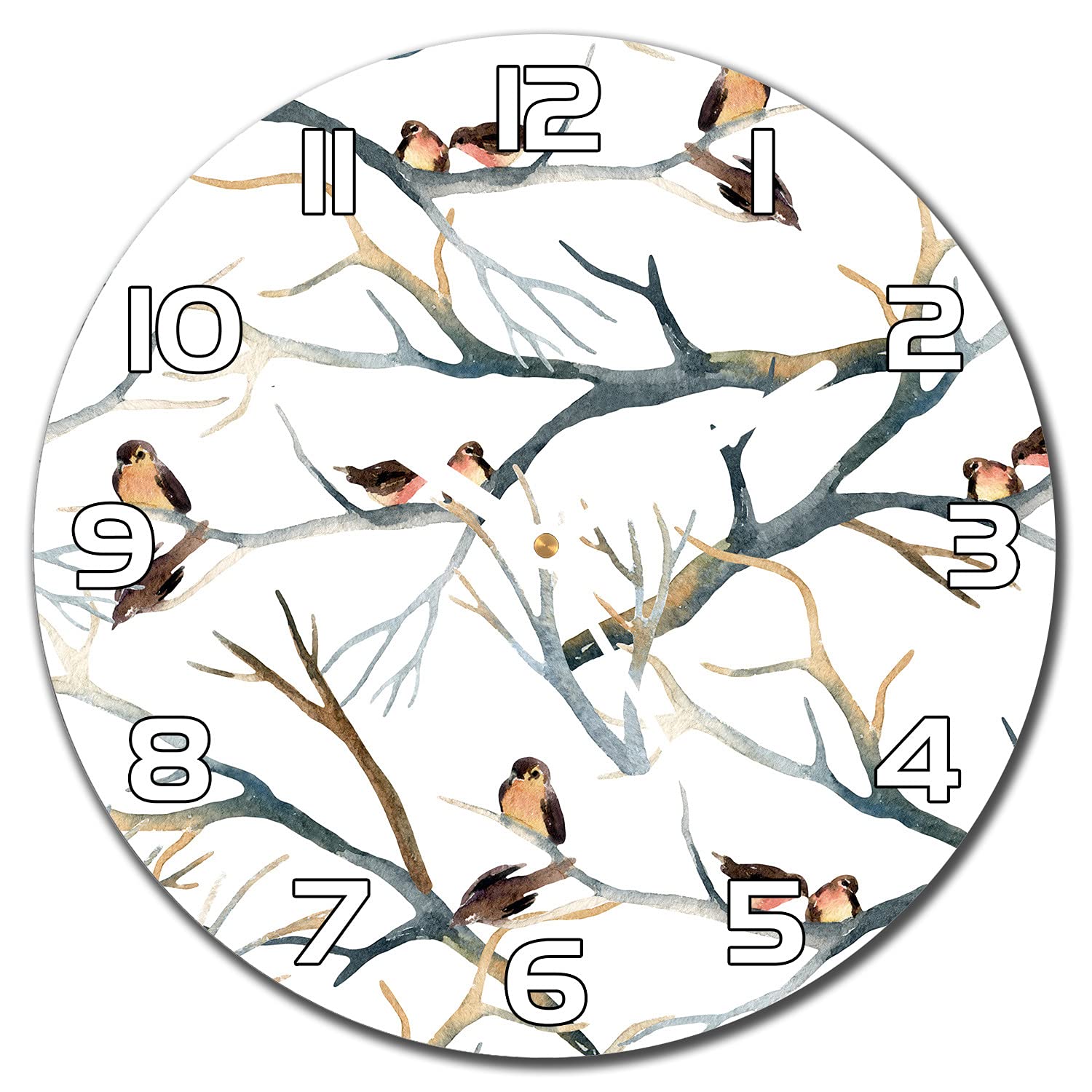 Horloge en verre murale 30 cm Moineaux sur branches vintage cuisine salon Coloray