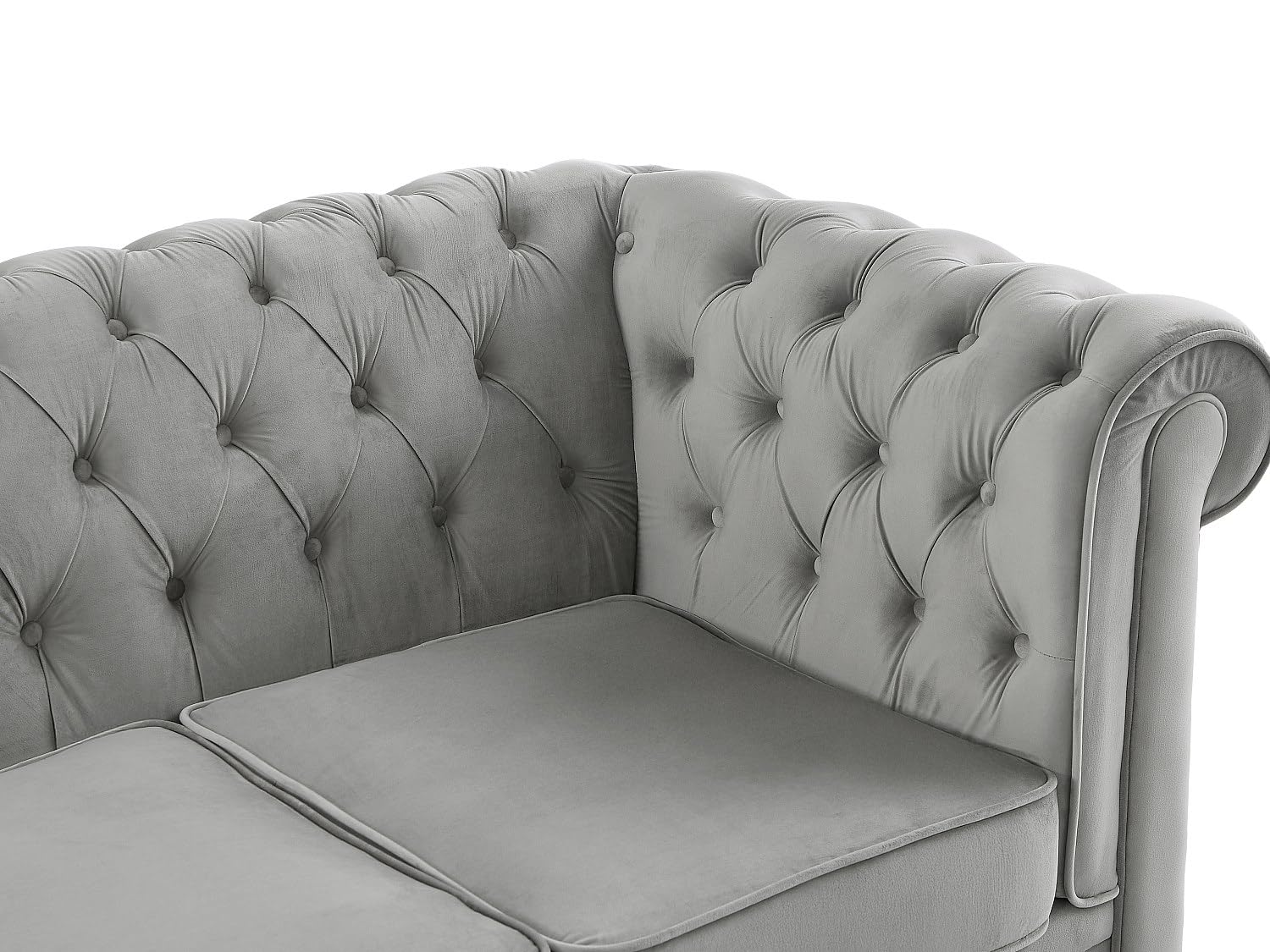 Vente-unique - Sofá Fijo 3 plazas Chesterfield - Terciopelo - Gris Claro | Forma mítica Chesterfield, asiento desenfundable