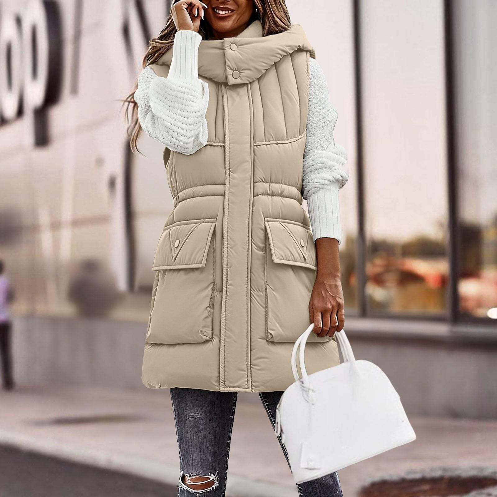 Chaqueta Mujer Abrigo Entretiempo Invierno Cazadora Plumiferos，Acolchado Largo Térmico para Mujer con Capucha y Ajuste de Cordón Abrigo Aislante Casual