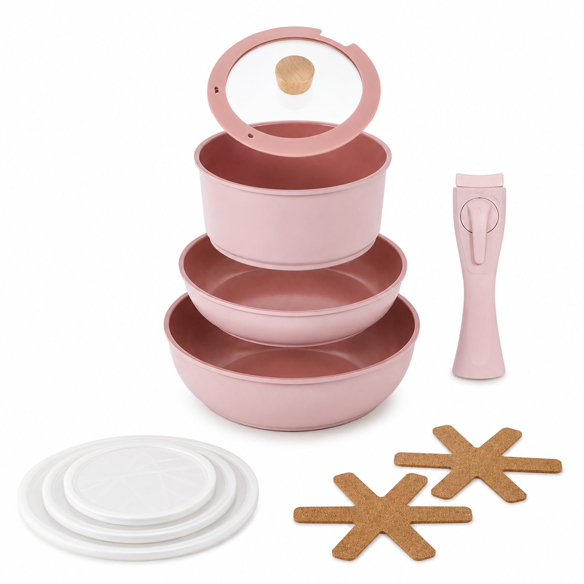 NEOFLAM® - Midas Plus Topf- und Pfannen-Set mit abnehmbarem Griff, 8-teilig, induktionsgeeignet, Keramik-Antihaftbeschichtung, PFAS-frei, backofenfest, leichte Reinigung
