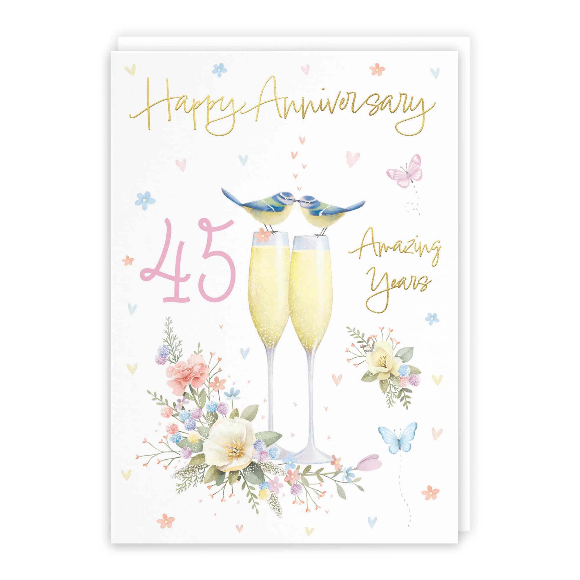Hunts England - 45th Anniversary Card For Him Or Her - A5 Size - Champagne Flutes - Gold Foil - 45th Anniversary Card For Couples, Partner, Husband, Wife, etc. - Milo's Gallery โ image 1