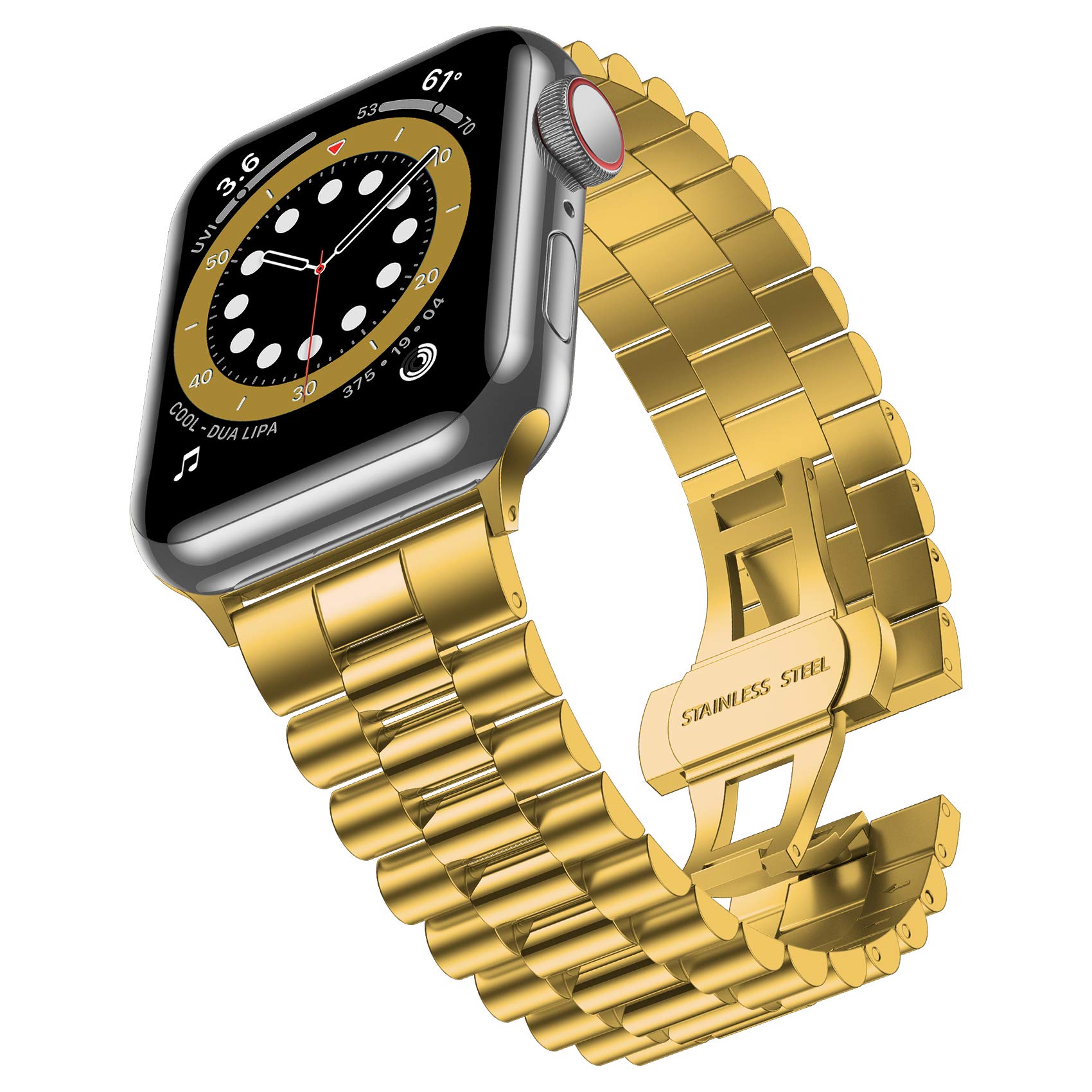 baozaiCompatible with Apple Watch Band Series 9 49mm 45mm 44mm 42mm, Stainless Steel iWatch Band with Butterfly Folding Clasp for iWatch Band Ultra2/Ultra/Series 9/8/7/6/5/4/3/2/1