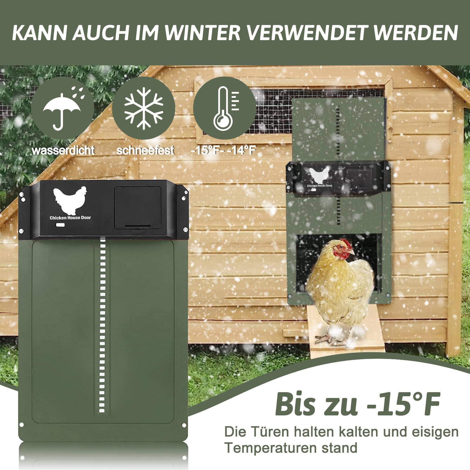 Automatische Hühnerklappe, Elektrische Hühnerklappe Automatisch, Automatischer Türöffner Hühnerstall, Hühnertür Inklusive Schieber Mit Führungsschienen, Sichere Hühneraufzucht(Grün)