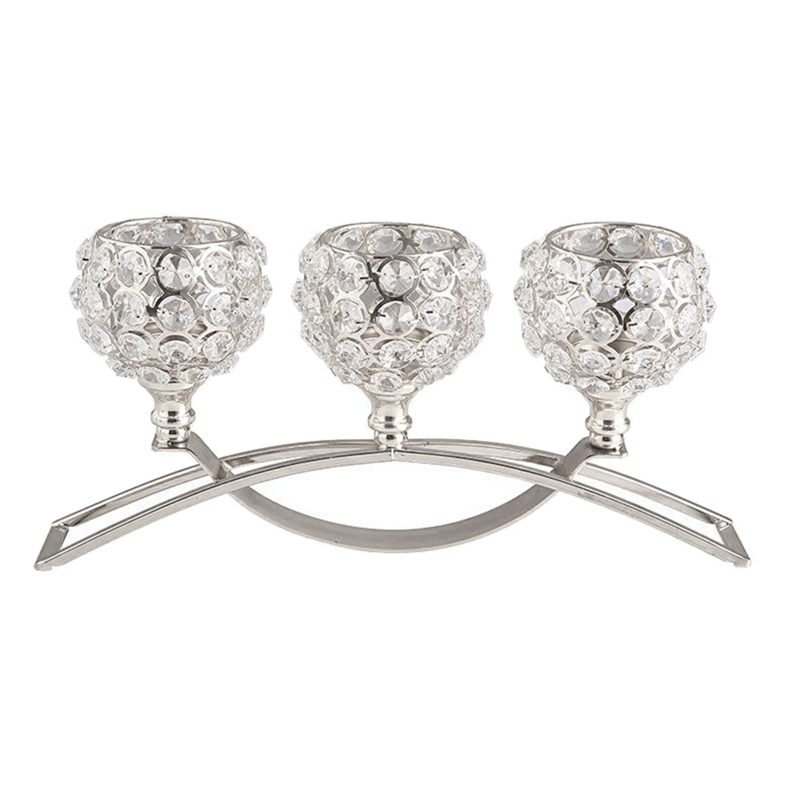 Portavelas de cristal de 3 brazos, centro de mesa, decoración de mesa de bufé de boda, plateado