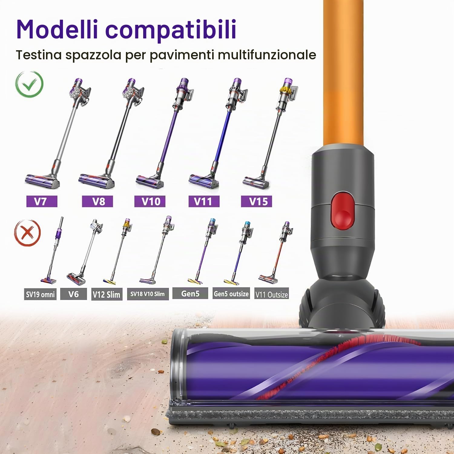 Spazzola Motorizzata per Dyson V7 V8 V10 V11 V15, Spazzola a Turbina per aspirapolvere Senza Fili Dyson V10 V11 V15 V7 V8，Testina di Turbo Elettrica di Ricambio per Pavimenti duri e Tappeti