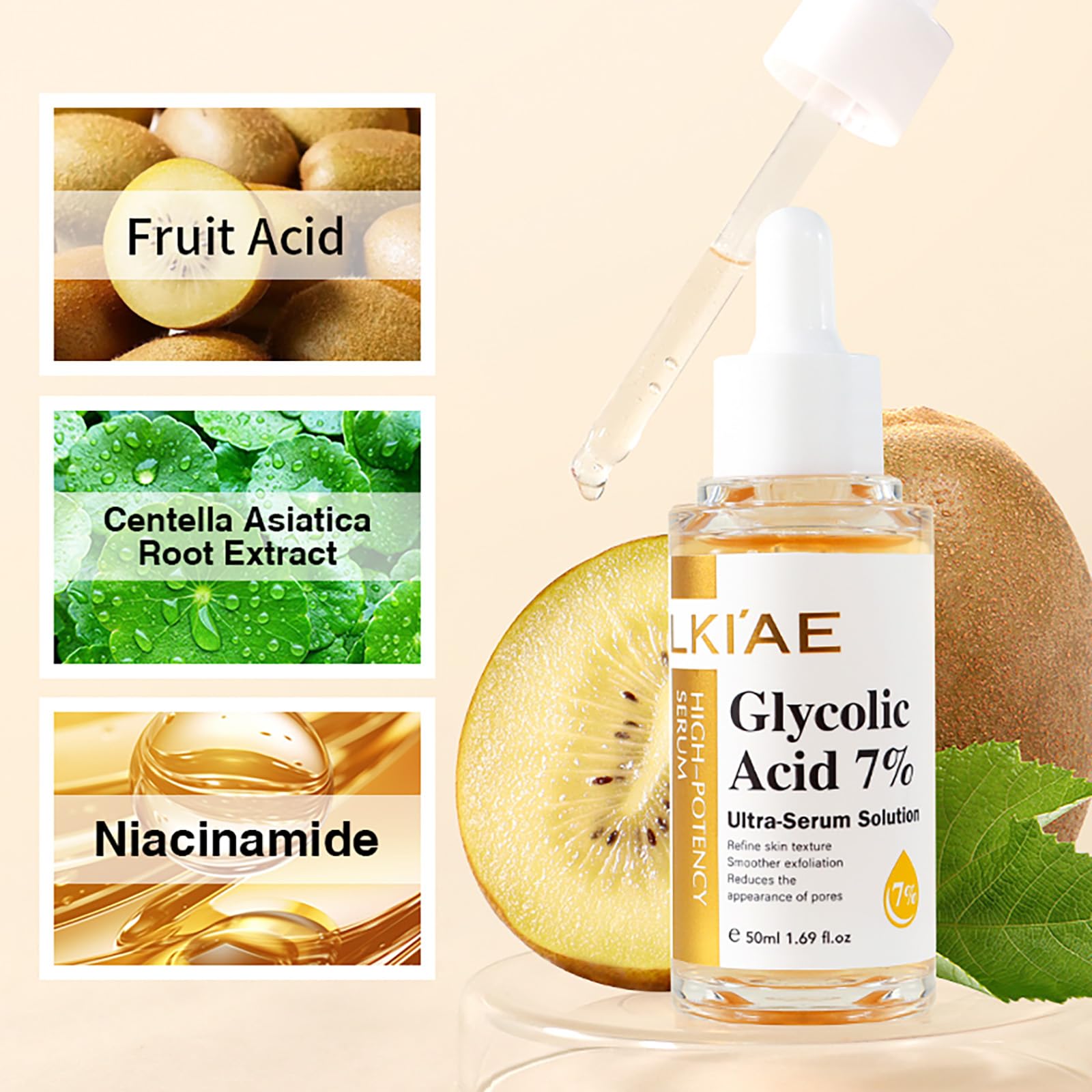 Amazon.com: LKIAE Glycolic Acid 7% Ultra-Serum-Solution, Brightening,  Moisturizing, Reduce Dark Spots, Refne Skin Texture For All Skin Types,  With Glutathione, Vitamin C, 1.69 fl oz (Pack of 1) : Beauty & Personal