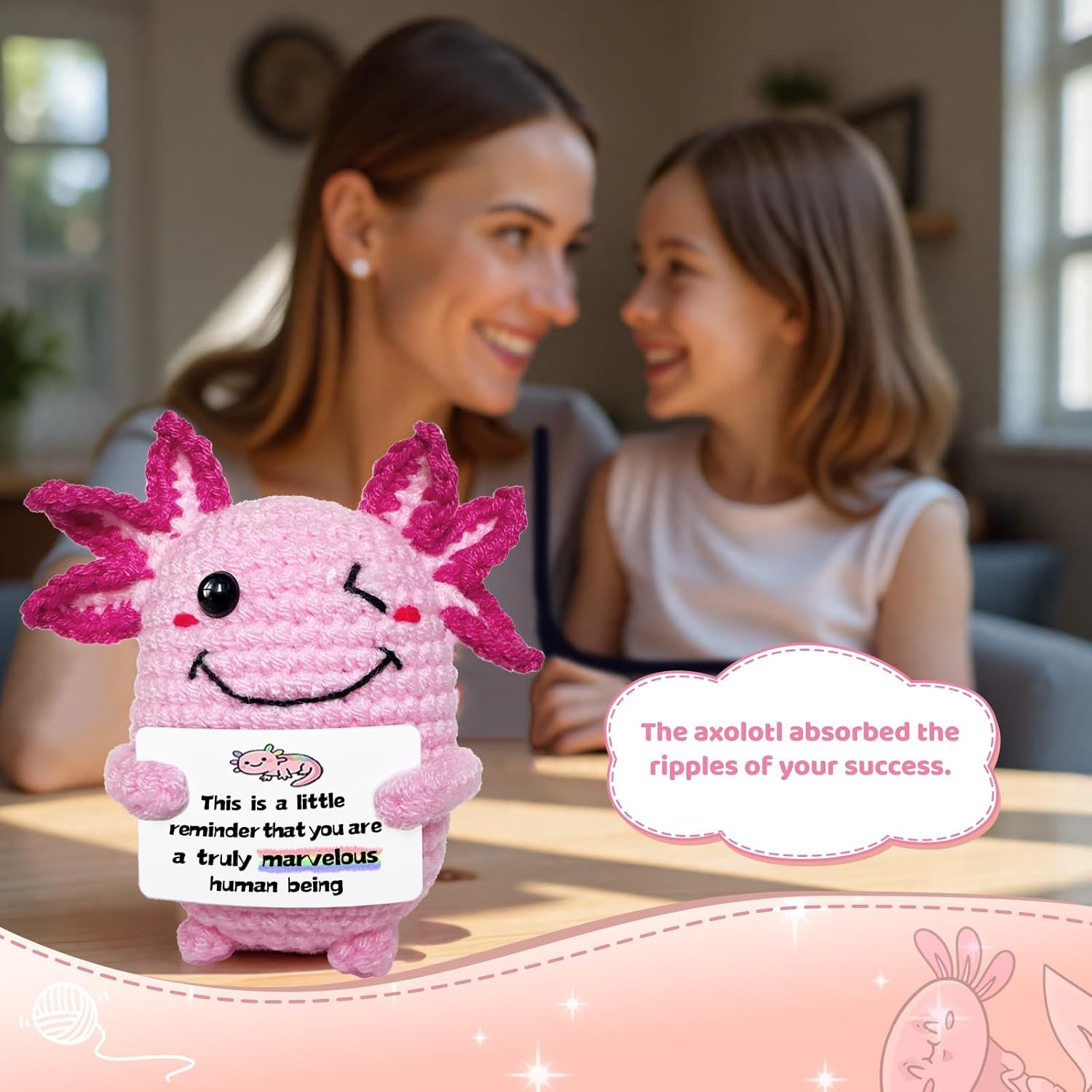 Crochet Axolotl Mini Handmade Gift - Emotional Inspirational Motivational Present with Uplifting Message, Birthday Thanksgiving Christmas Stocking Stuffer for Women Men - Image 4