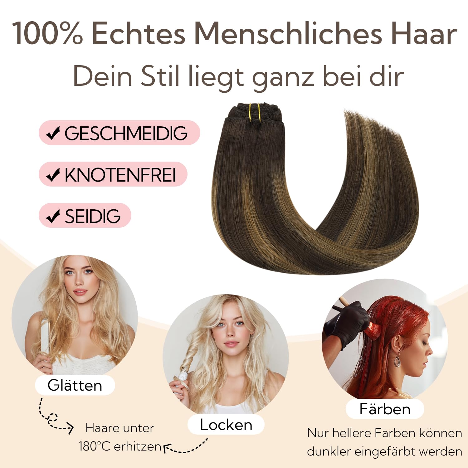 hotbanana Clip In Extensions Echthaar, Balayage Dunkel Braun to Chestnut Braun 45cm 120g 7 Stück Unsichtbar Clip In Echthaar Extensions Günstig Haarverlängerung Glatt Remy Hair Extensions 18 Zoll