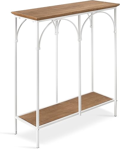 Miniatura 11 de Kate and Laurel Anthea Coastal - Mesa de cóctel de 12 x 12 x 26 pulgadas, color marrón rústico y blanco, mesa decorativa de dos niveles para