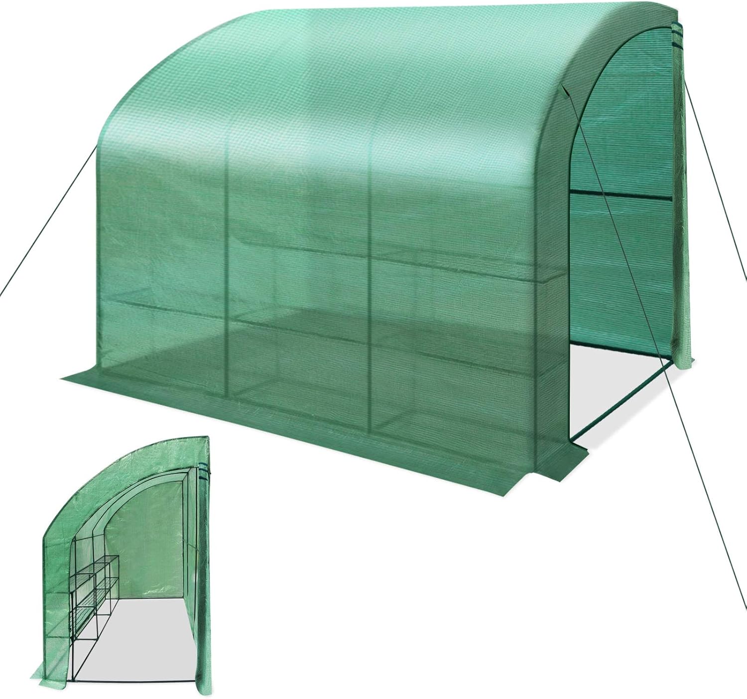 YardGrow Outdoor 10x5x7'H Lean to Walk-in Wall Greenhouse Portable Waterproof Hot House w 3 Tiers/6 Shelves Gardening (Green, 1 Door)