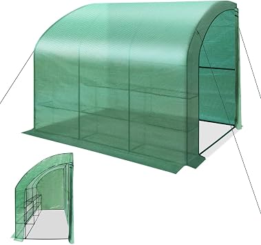 YardGrow Outdoor 10x5x7H Lean to Walk-in Wall Greenhouse Portable Waterproof Hot House w 3 Tiers/6 Shelves Gardening Green, 1 Door